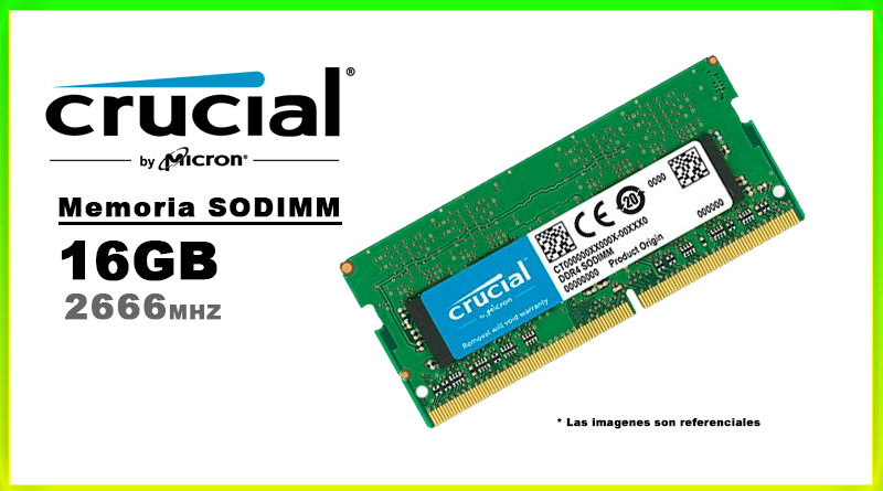 MEMORIA SODIMM DDR4 16GB 2666 CRUCIAL